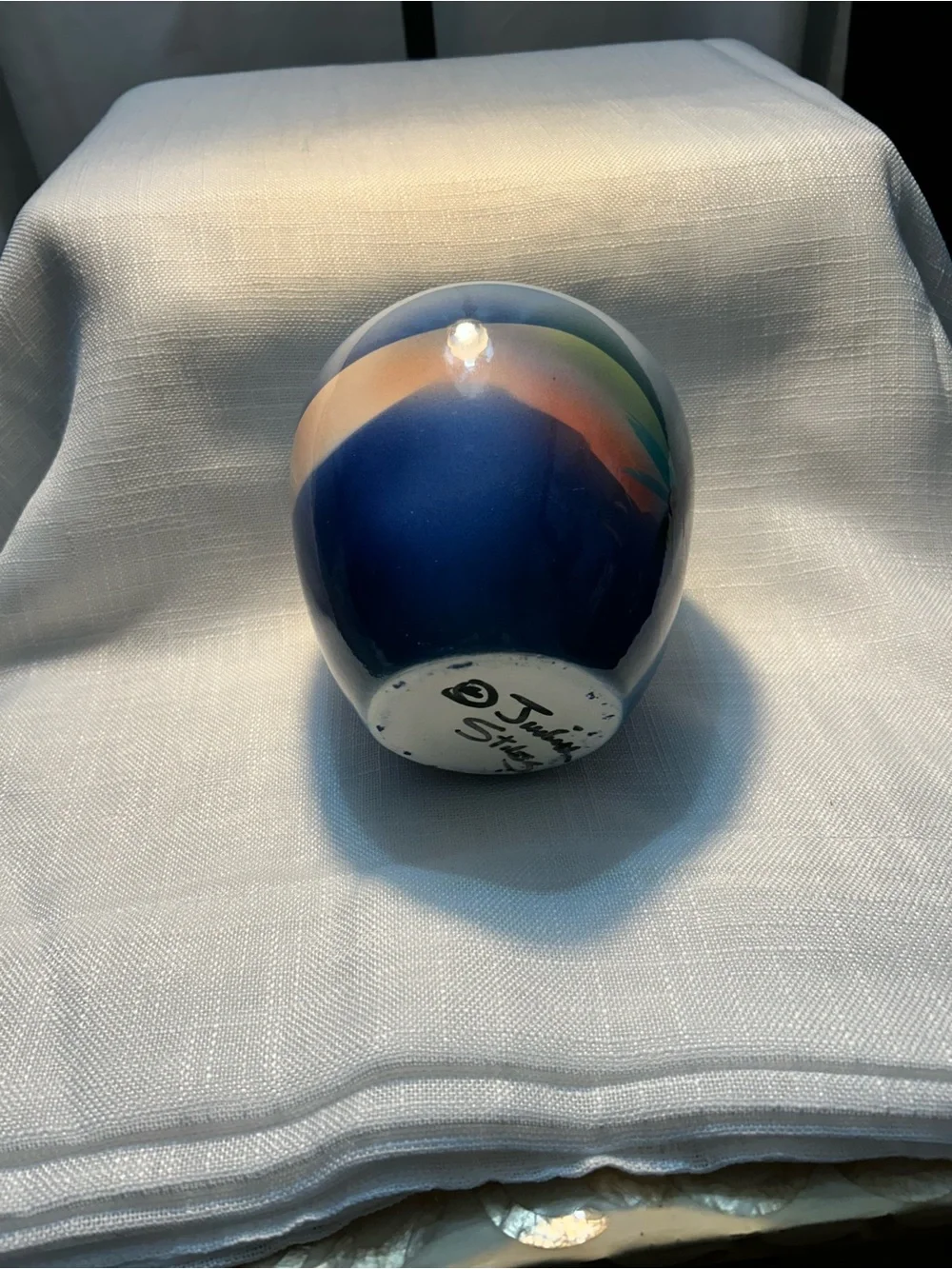 Blue Gradient Ceramic Vase with Abstract Flower Motif